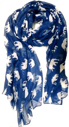 V28 Hermosa bufanda larga y suave con estampado de elefante azul - grande