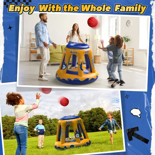 Miniatura 4 de EagleStone Aro inflable de baloncesto flotante, juguete de piscina de 47 pulgadas para niños de 4 a 8 años y 8 a 12 años, 3 pelotas