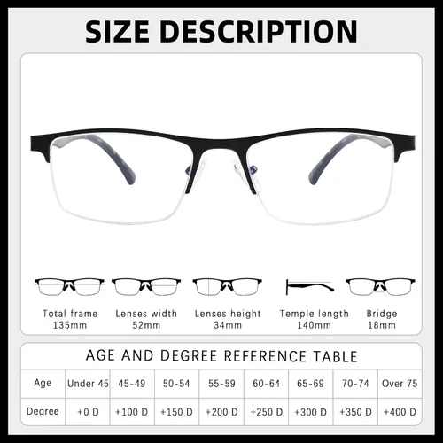 Miniatura 3 de FONHCOO - Gafas de lectura para mujeres y hombres, gafas de lectura con bloqueo de luz azul, metal, medio marco, lectores de computadora, anti Negro
