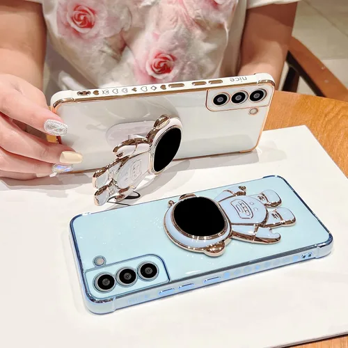 Miniatura 3 de phylla Funda para Samsung Galaxy S22 5G 6.1" Funda de teléfono de lujo con chapado de astronauta, soporte, lindo patrón pequeño de corazón de amor
