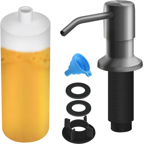 Miniatura 16 de Dispensador de jabón para fregadero de cocina, dispensador de jabón integrado con botella de 17 onzas, recambio del dispensador de jabón para Negro