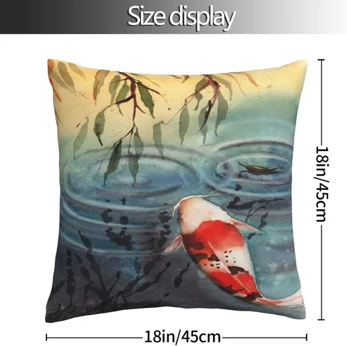 Miniatura 5 de VARUN Fundas de almohada Koi Fish Water Lily Pond Blanco Rojo Carpa Ripples Funda cuadrada para decoración del hogar, sofá, coche, dormitorio, funda