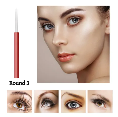 Miniatura 3 de Xiaoyu Agujas redondas de Microblading, pluma manual del tatuaje de la ceja de la aguja de la niebla para el maquillaje permanente, 50PCS, 3R