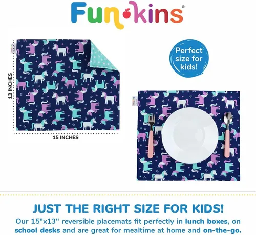 Miniatura 5 de Funkins - Manteles individuales de tela reutilizables para niños y loncheras, reutilizables, ecológicos, 15 x 13 pulgadas, 2 capas, gruesos