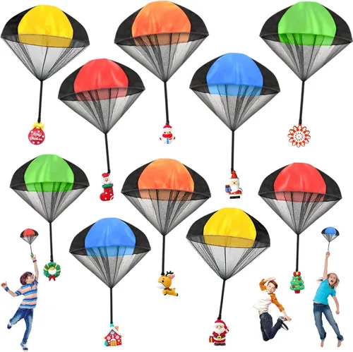 Miniatura 9 de Juuxncgv Paquete de 10 juguetes de paracaídas, paracaídas de juguete sin enredos, juguetes voladores para niños, regalos (5 colores)