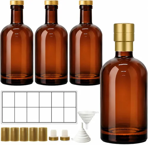 Miniatura 13 de TBWIND Paquete de 12 botellas de vidrio ámbar de 12 onzas con corchos herméticos en forma de T, botellas de vidrio de 12.7 fl oz para limoncello