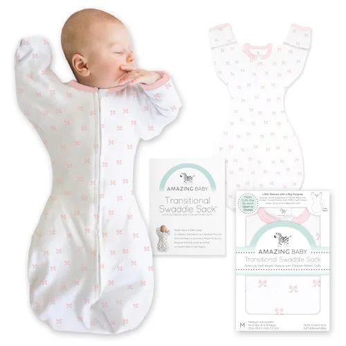 Amazing Baby - Saco de transición para envolver del bebé, mangas de media longitud con brazos hacia arriba y puños de mitones, manta para envolver