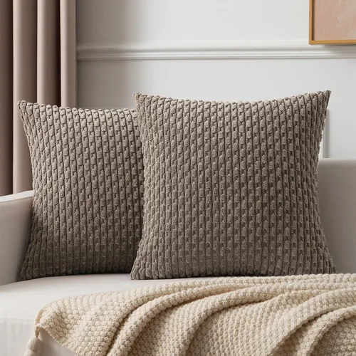 Miniatura 33 de Kevin Textile - Juego de 2 fundas de almohada decorativas de pana de 22 x 22 pulgadas, suaves, estilo bohemio, a rayas, decoración moderna del hogar