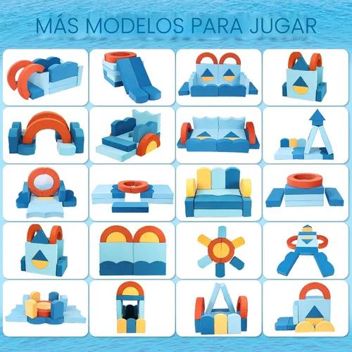 Miniatura 5 de Erament Sofá cama modular para niños pequeños, 22 piezas, sofá cama para sala de juegos, muebles convertibles con temática oceánica, sofá modular