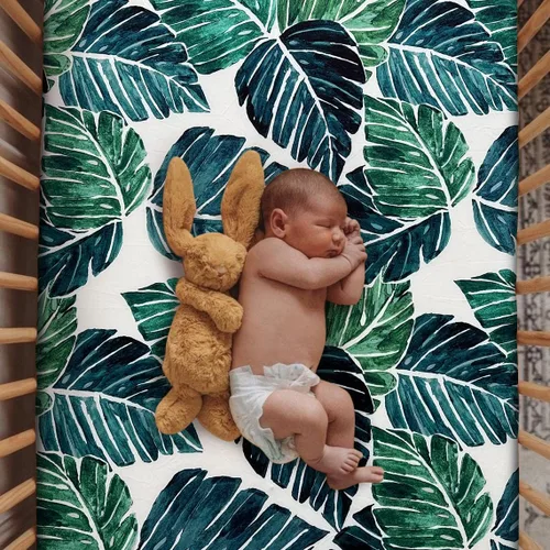 Miniatura 17 de Sábana ajustada suave para cuna, sábana elástica y transpirable para cuna para niños y niñas, se adapta a colchones estándar de cuna y niños