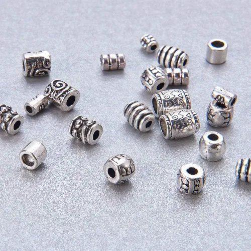 Miniatura 4 de PH PandaHall 500 cuentas espaciadoras de columna, espaciadores de metal de tubo de 10 estilos, cuentas de plata antigua, espaciadores de aleación