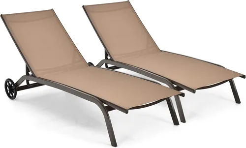 Miniatura 12 de Giantex Sillas de patio para zona de piscina, tumbona para exteriores con 6 posiciones ajustables, ruedas lisas y tela de secado rápido, sillón