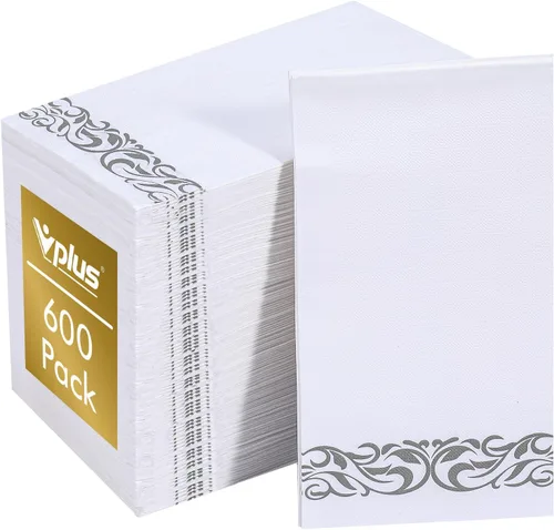 Miniatura 8 de Vplus Paquete de 600 servilletas de papel desechables de 3 capas de alta calidad, desechables, suaves y absorbentes, para cocina, bodas, fiestas