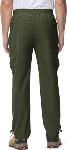 Miniatura 2 de Rdruko Pantalones de senderismo para hombre, de secado rápido, ligeros, resistentes al agua, elásticos, con 5 bolsillos y cordón