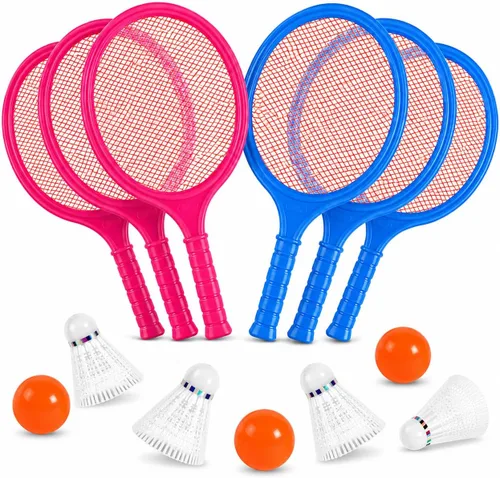 Miniatura 8 de Juego de raqueta de bádminton para niños, niños pequeños con paletas, pelota y pájaro, para estudiantes de jardín de infantes, deportes al aire