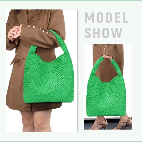 Miniatura 6 de Ynport Bolso de mano tejido para mujer, grande, de verano, para la playa, estilo hobo, a la moda, hecho a mano, con asa superior, con bolso de mano