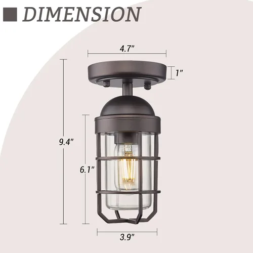 Miniatura 7 de Emliviar Lámpara de techo estilo granja, luz semiempotrada vintage para interior, luz de seguridad con vidrio templado transparente, acabado