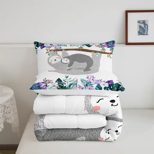 Miniatura 6 de Erosebridal Juego de edredón de perezoso tamaño individual, bonito edredón de plumón de perezoso en árbol para niños y niñas, juego de ropa de cama