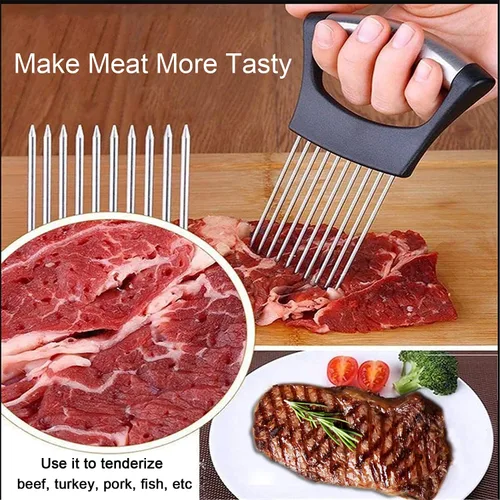 Miniatura 4 de ESINAM Cortador de cebolla, cortador de verduras prémium para papa y tomate, herramienta auxiliar afilada de acero inoxidable para cortar frutas