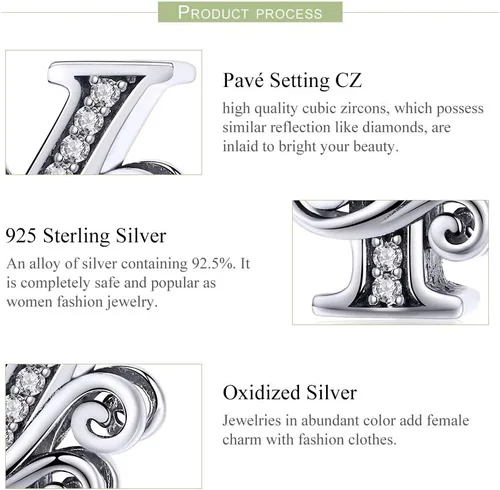 Miniatura 79 de BETTY&SARAH dije de plata esterlina 925 con forma de letra, para pulseras Pandora, letra del alfabeto, joya, regalo para mujer