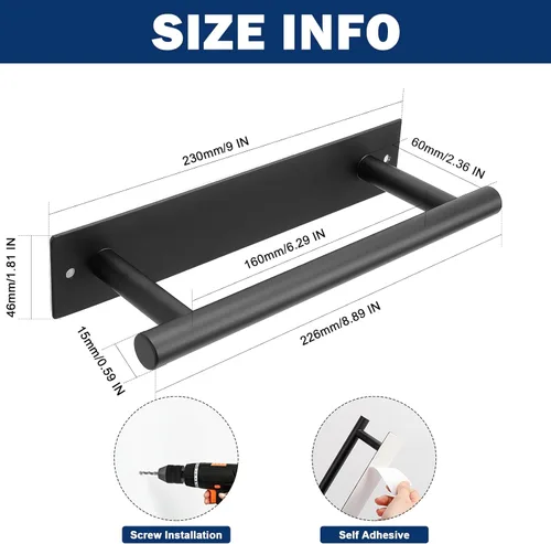 Miniatura 2 de NearMoon Toallero autoadhesivo para toallas de mano/anillo de toalla, barra de toalla de mano de acero inoxidable resistente al óxido, adhesivo