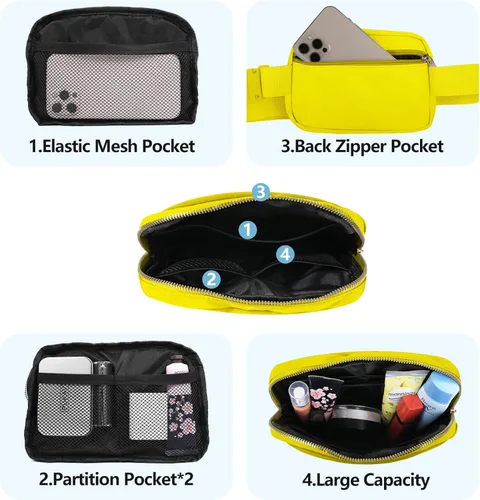 Miniatura 3 de VOROLO Riñonera para mujeres y hombres, bolsa cruzada, bolsa de cinturón con correa ajustable, Amarillo, Talla única