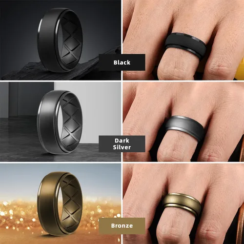 Miniatura 4 de Egnaro - Anillos de silicona para hombre, diseño con arco interno ergonómico y transpirable, anillos de bodas de goma 14567, con tallas medias, 2564