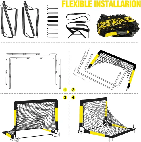 Miniatura 8 de Portería de Fútbol para Niños para Patio Trasero - Juego de 2 Porterías de 7X5 / 6X4 pies, Redes de Fútbol para Niños Pequeños, Equipo de 1. Negro