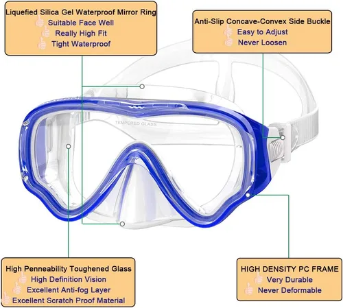 Miniatura 4 de WACOOL Snorkel, buceo, buceo, paquete de equipo para niños y jóvenes, vidrio recubierto antivaho con válvula de purga de silicona y antisalpicaduras