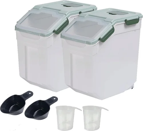 Miniatura 13 de AnRui Contenedor hermético de almacenamiento de harina de 25 libras, cubo de almacenamiento de granos de plástico, dispensador de cereales de arroz