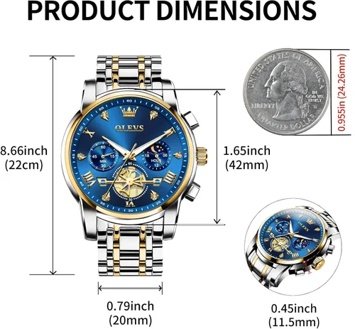 Miniatura 2 de OLEVS Watch Men Luxury Fashion Watches for Men Classic Large Face Stainless Steel Waterproof Mens Watches Analog Quartz Fancy Dress Date Moon Phase