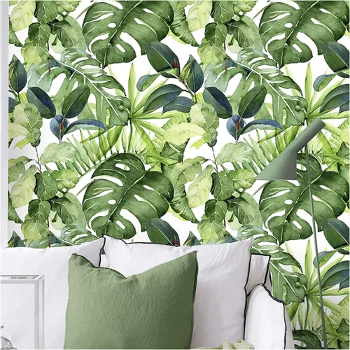 Miniatura 3 de HAOKHOME Papel tapiz tropical para despegar y pegar hojas de palma, extraíble, para decoración del hogar, 17.7 x 393 pulgadas