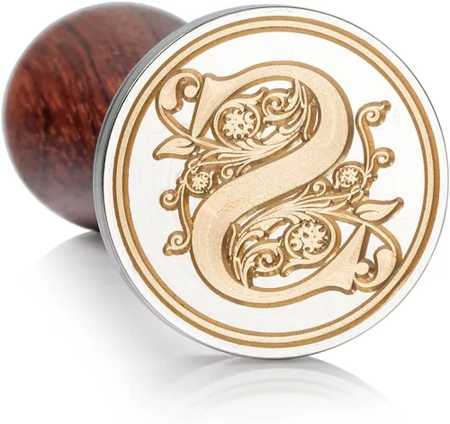 Miniatura 57 de Sello de cera Mceal, sello grande de 1 1/5"(30mm) de diámetro, cabeza de latón plateado con mango de madera, serie de letras de la A a la Z