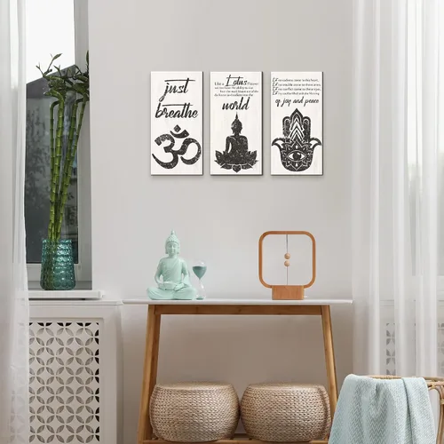Miniatura 7 de Blulu 3 piezas de arte de pared de Buda, citas espirituales de Buda, decoración de pared de meditación, decoración de madera zen, decoración
