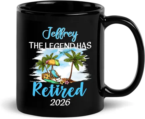 Miniatura 17 de Taza de café negra de jubilación personalizada, Jubilado está bajo nueva gestión, mira a la esposa para más detalles, taza de té de 11 15 onzas