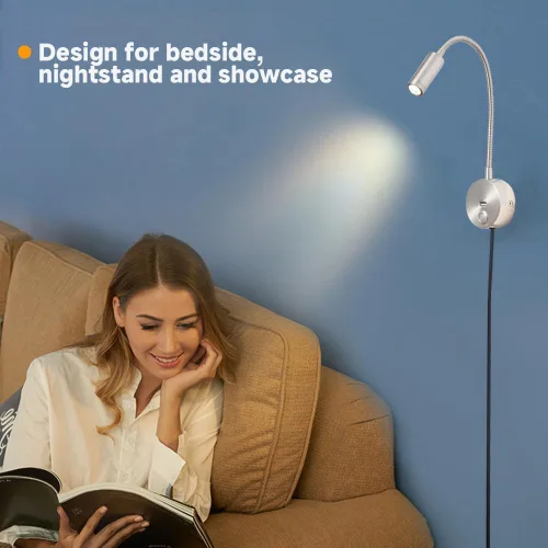Miniatura 7 de Luz de lectura regulable montada en la pared con puerto de carga USB, luz de lectura LED enchufable, lámparas de pared con cuello de cisne flexible