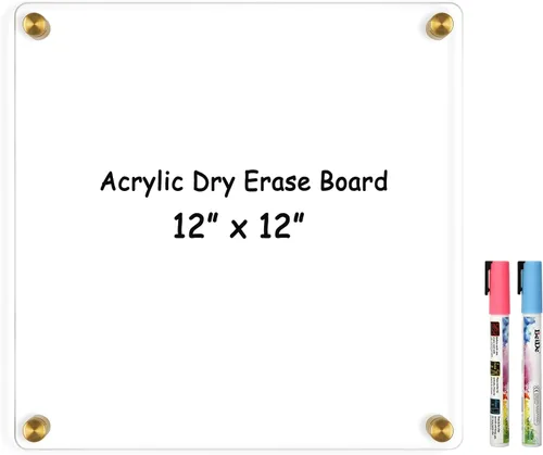 Miniatura 11 de Pizarra Blanca Acrílica para Pared, Pizarra Blanca Semanal Transparente de 12" x 12", Pizarra Blanca de Planificación Semanal Pequeña para Pared