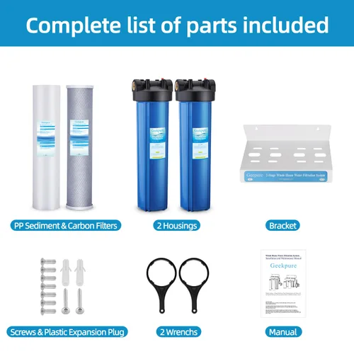 Miniatura 4 de Geekpure Sistema de filtro de agua para toda la casa de 2 etapas con carcasa azul de 20 pulgadas -1" NPT