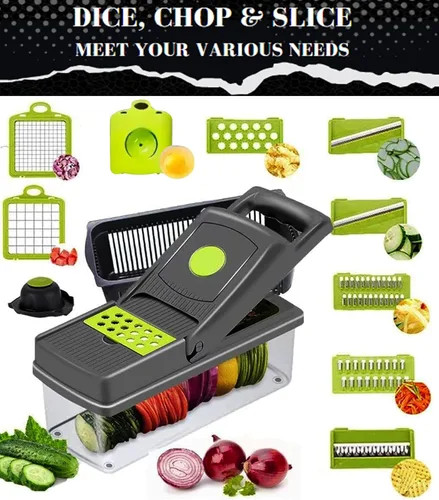Miniatura 4 de Picadora de verduras y espiralizador profesional 16 en 1 – Picadora de alimentos de varias cuchillas con recipiente, picadora de cebolla, cortador