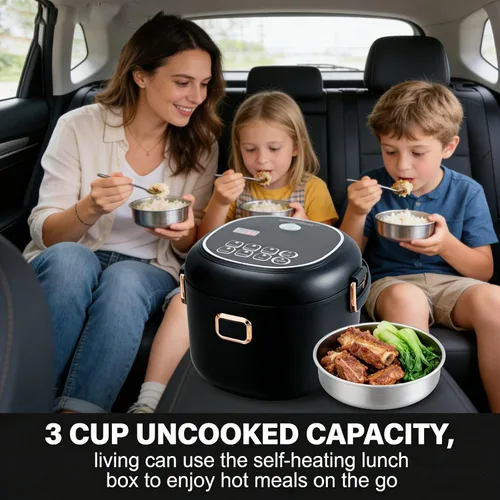 Miniatura 6 de Mini olla arrocera eléctrica de 2 litros, calentador de alimentos de 12 V/24 V, portátil, antiadherente, viaje para automóvil, camión, pequeña olla