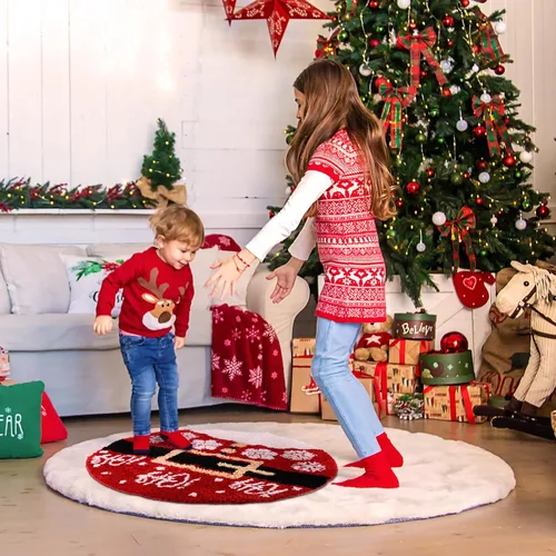 Miniatura 6 de Ceenna Alfombra de baño de Navidad, tapete de baño con cinturón de Papá Noel, tapete de baño absorbente de 24 x 24 pulgadas, tapete antideslizante