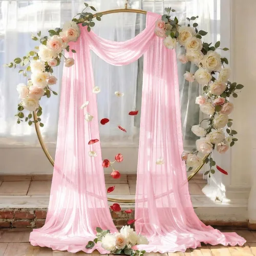 Miniatura 6 de MDS Paquete de 1 panel de cortina de arco de boda (30 pulgadas de ancho x 30 pies de largo) tela de gasa transparente para boda, ceremonia, Rosa