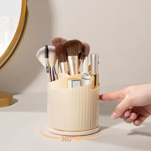 Miniatura 4 de Anyoifax Organizador giratorio de 360 brochas de maquillaje con 5 ranuras para brochas de maquillaje, taza en forma de flor, soporte para bolígrafo