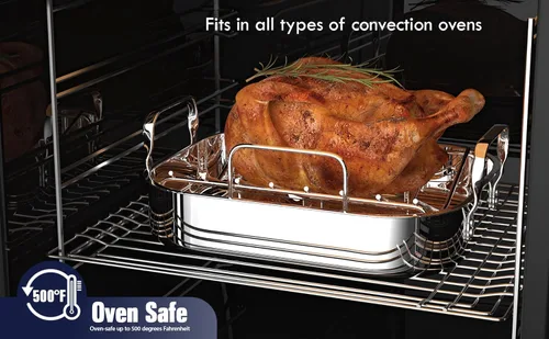 Miniatura 7 de Cooks Standard - Sartén para asar pavo de acero inoxidable con estante en forma de V, interior de 14 x 11 pulgadas; borde de 15 x 12 pulgadas; juego
