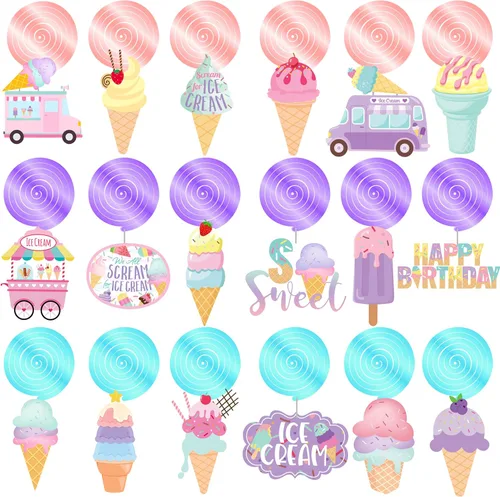 Miniatura 5 de Decoración colgante de helados para fiesta de cumpleaños, 20 unidades, decoración de fiesta de helado de verano, decoración para colgar, conos