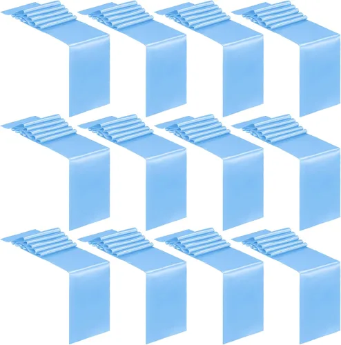 Paquete de 12 caminos de mesa de satén de 12 x 108 pulgadas de largo para Navidad, fiestas de cumpleaños, banquetes, graduaciones, compromisos (azul