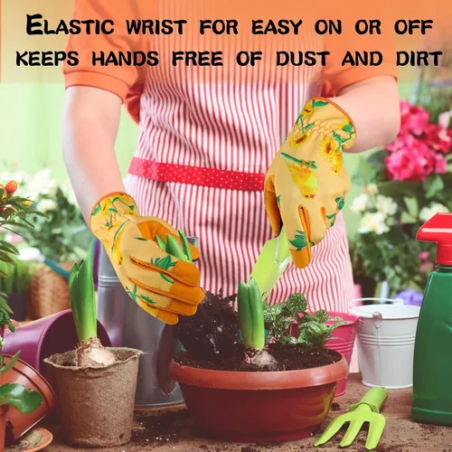 Miniatura 6 de Guantes de jardín de cuero para mujer, guantes de trabajo a prueba de espinas para desmalezar, cavar, plantar, podar guantes de jardín