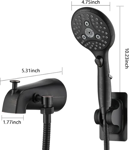 Miniatura 8 de PROOX Grifo de bañera de metal con rociador de bronce aceitado, 6 ajustes de ducha de mano con interruptor de pausa de encendido/apagado, grifo
