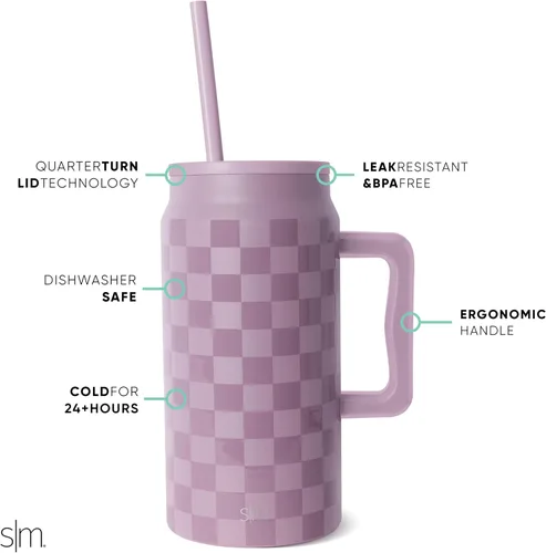Miniatura 23 de Simple Modern - Vaso de 1,5 l con asa y tapa con pajita, botella de agua grande de acero inoxidable reutilizable con aislamiento, colección Trek