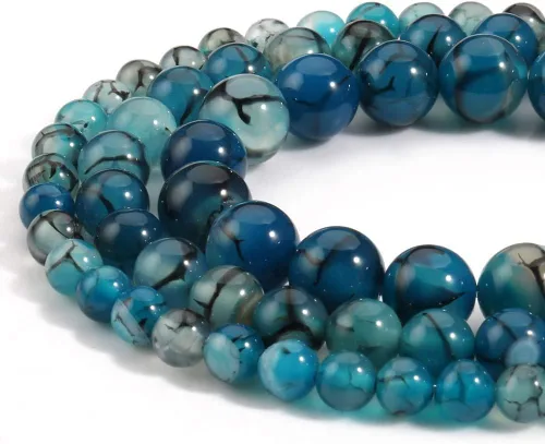 45 piezas 8mm Cuentas de ágata vena de dragón azul Cuentas de gemas naturales Cuentas sueltas redondas para fabricación de joyas Ágata azul de la